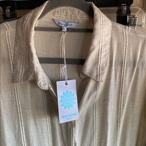 Blue Island NWT Textured Cotton-Linen Blend Long Sleeve Pockets Cover-up Dress